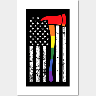 Firefighter American Flag Lgbt Q Gay Pride Flag Fireman Posters and Art